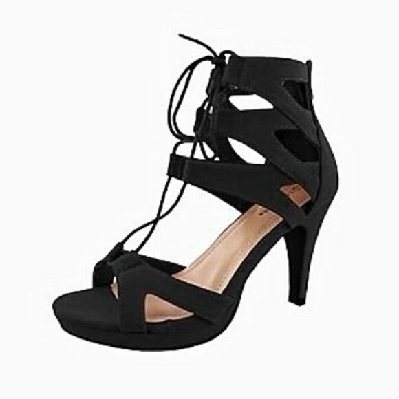 Strappy Stiletto Lace Up Heels Black 8.5 Top Moda Nubuck Party - Picture 1 of 12